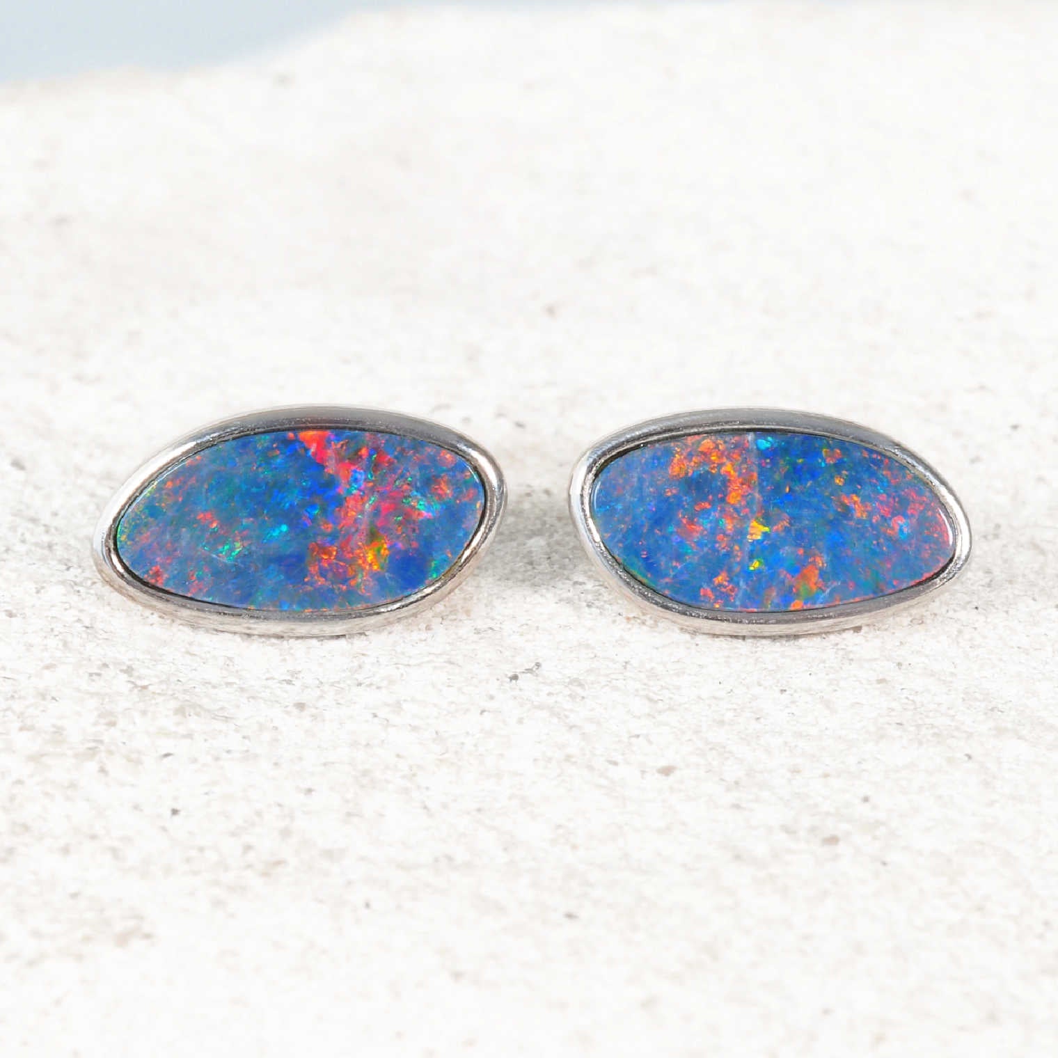 'Lyssia' sterling silver opal stud earrings