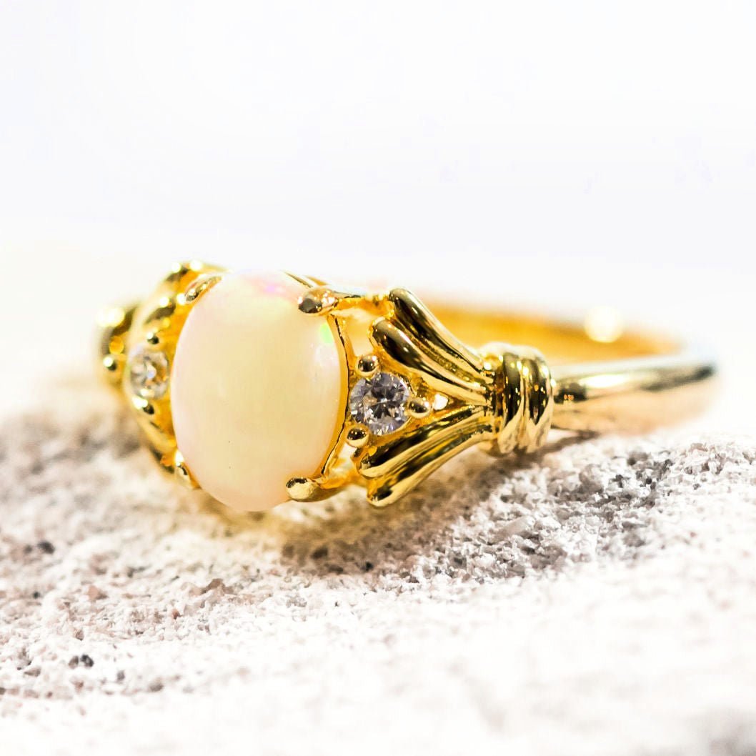 colourful white opal gold plated ring maeve