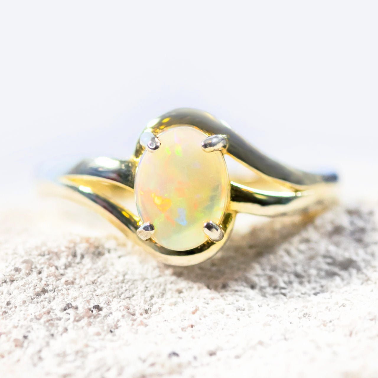 'margaux' colourful white opal ring set in gold plated silver