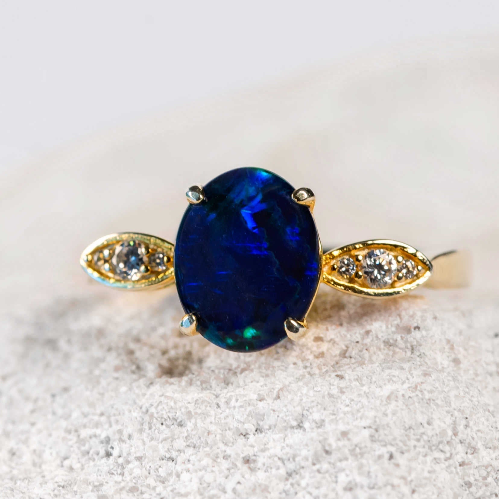 opal ring with a deep blue colour