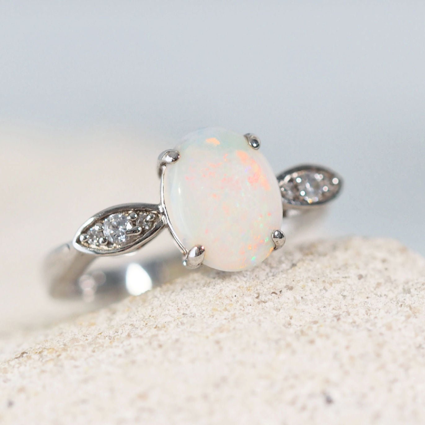 colourful silver white opal ring 