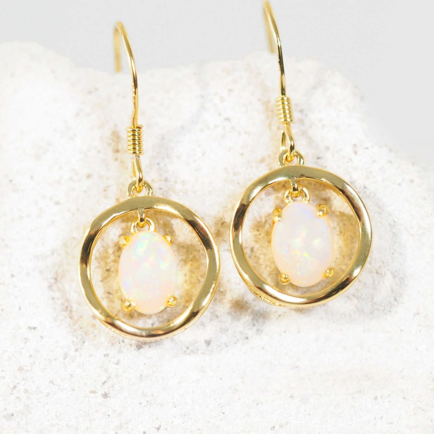 drop opal earrings gold plated silver 