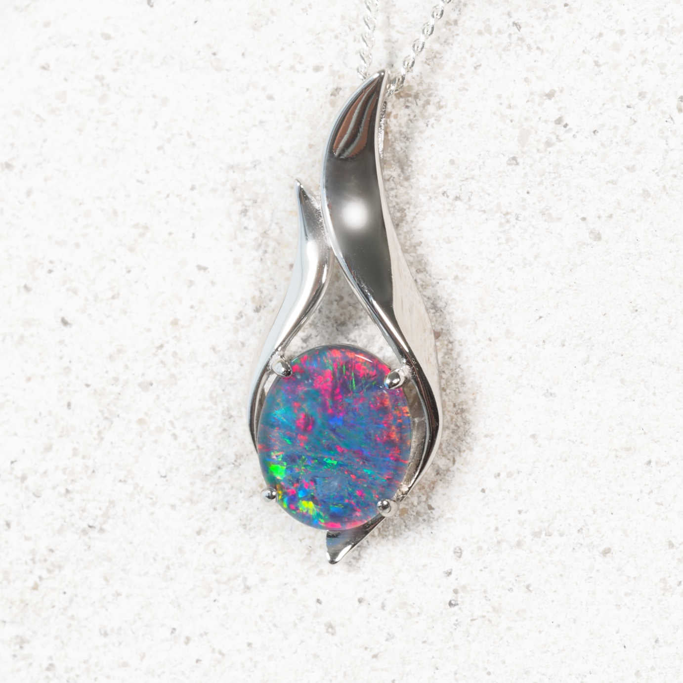 Sterling silver Melia opal pendant with multi-colour triplet opal