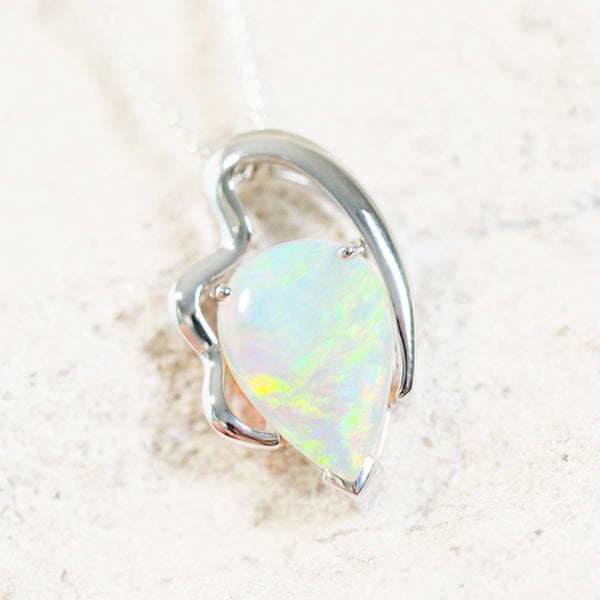 opal pendant set with a south australian white opal in white gold