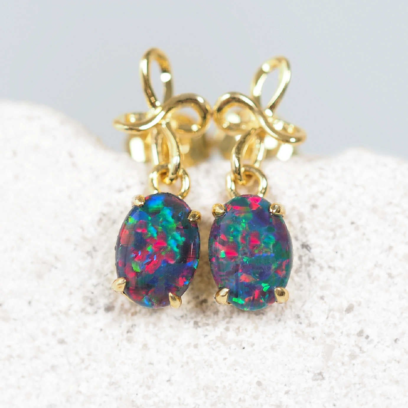 Elegant 'Nicci' Australian opal earrings with vibrant blue, green and red hues