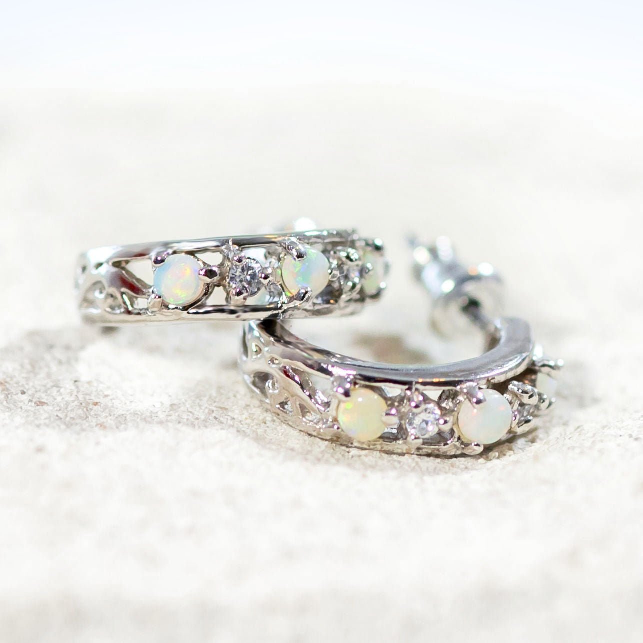 hoop opal earrings in sterling silver