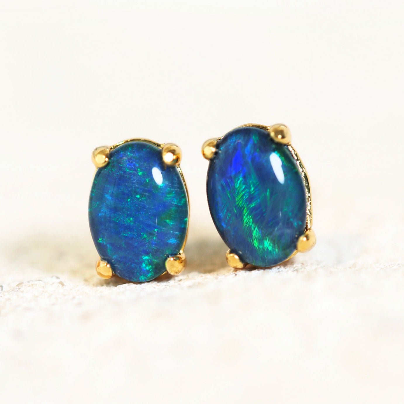 'Olivia Blue' Triplet Opal Earrings Gold Plated Silver