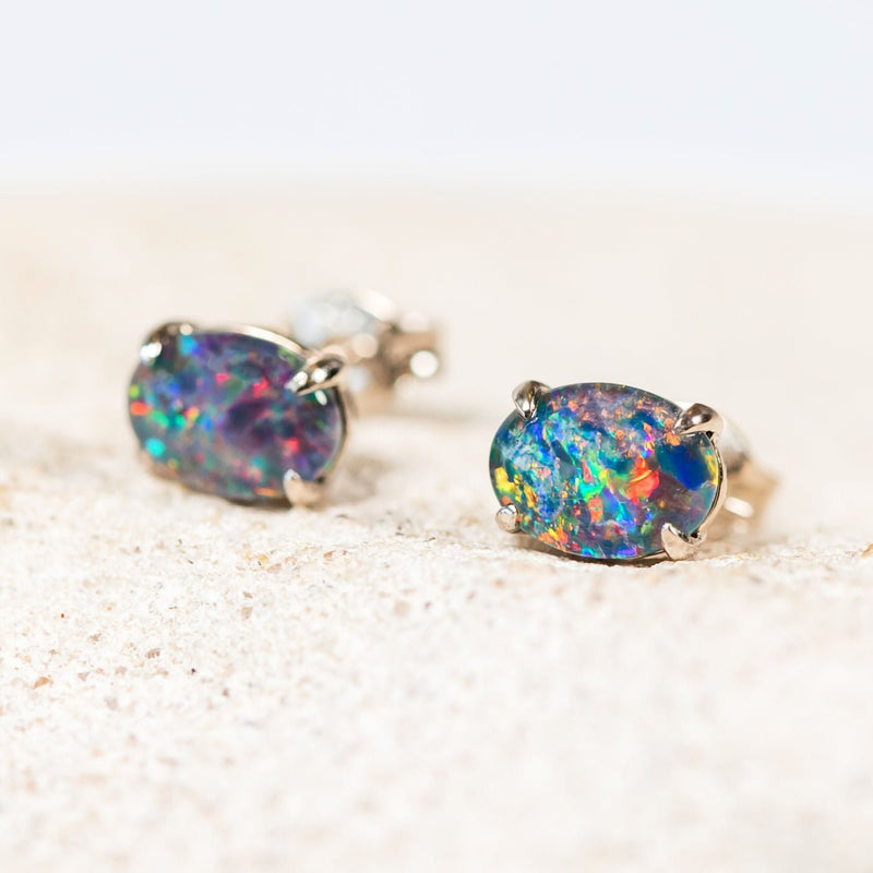 triplet opal silver earrings