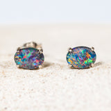 australian opal earrings set in sterling silver