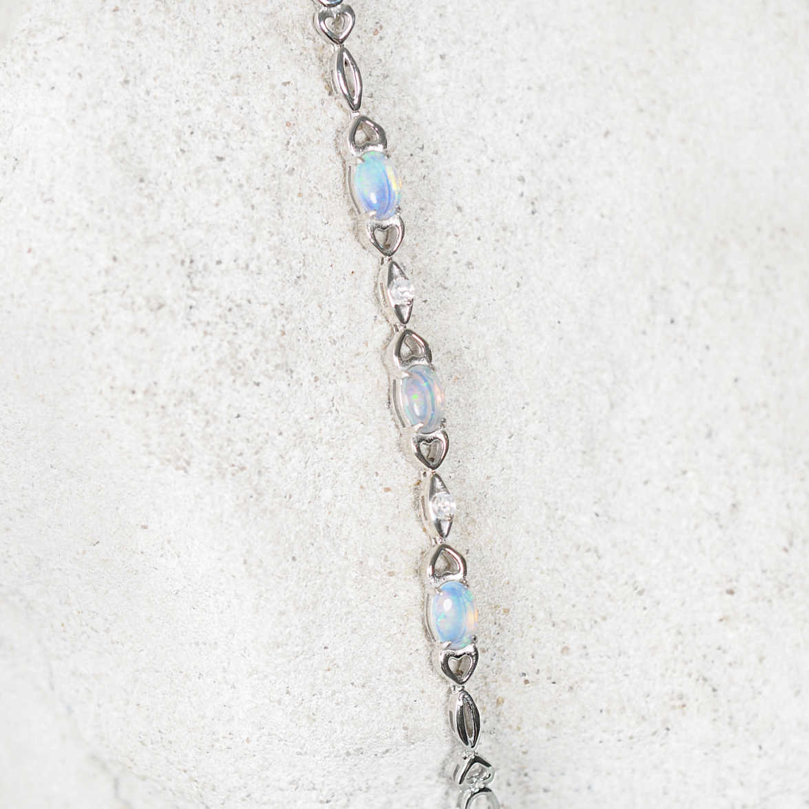 Sterling silver heart design bracelet with blue green crystal opals and diamantés