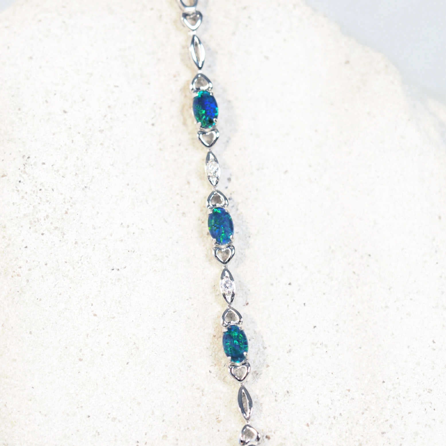 Silver opal bracelet with blue and green opal
