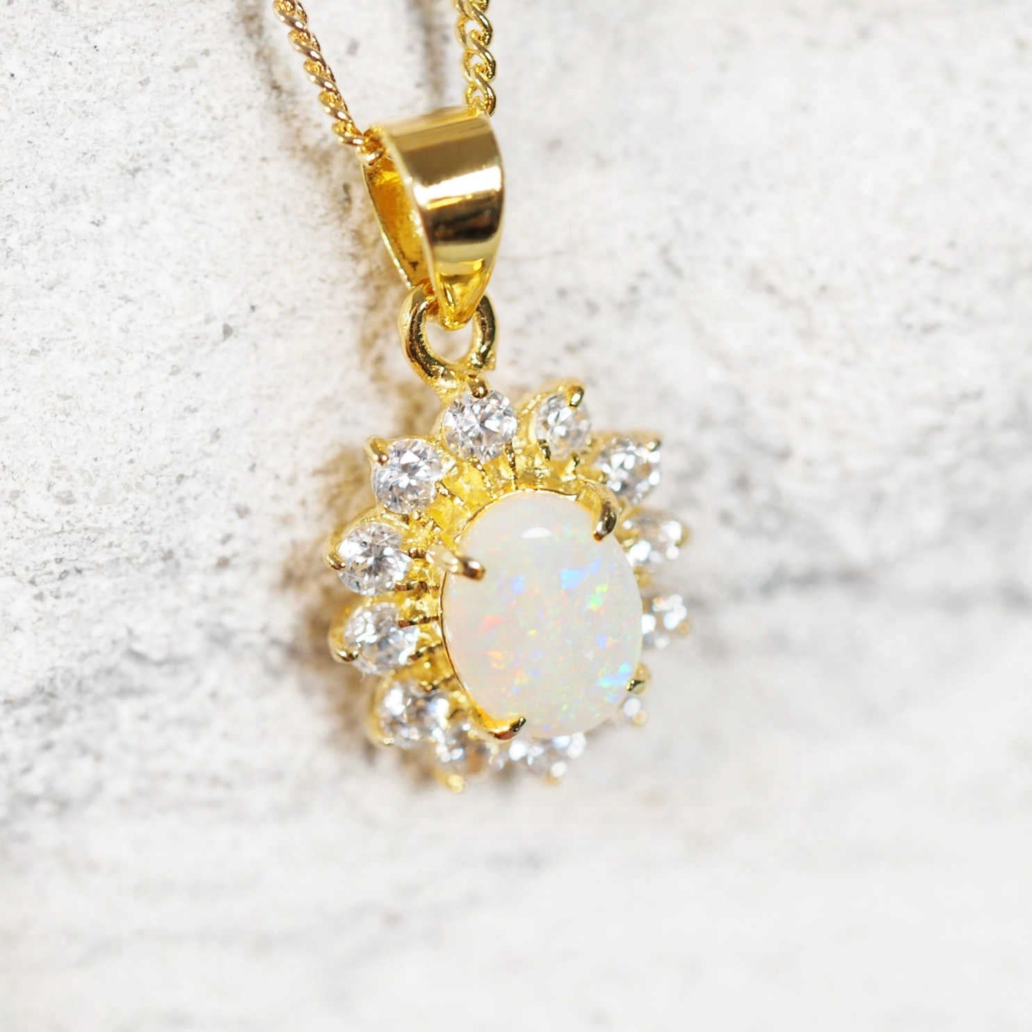 colourful opal pendant in gold plated silver