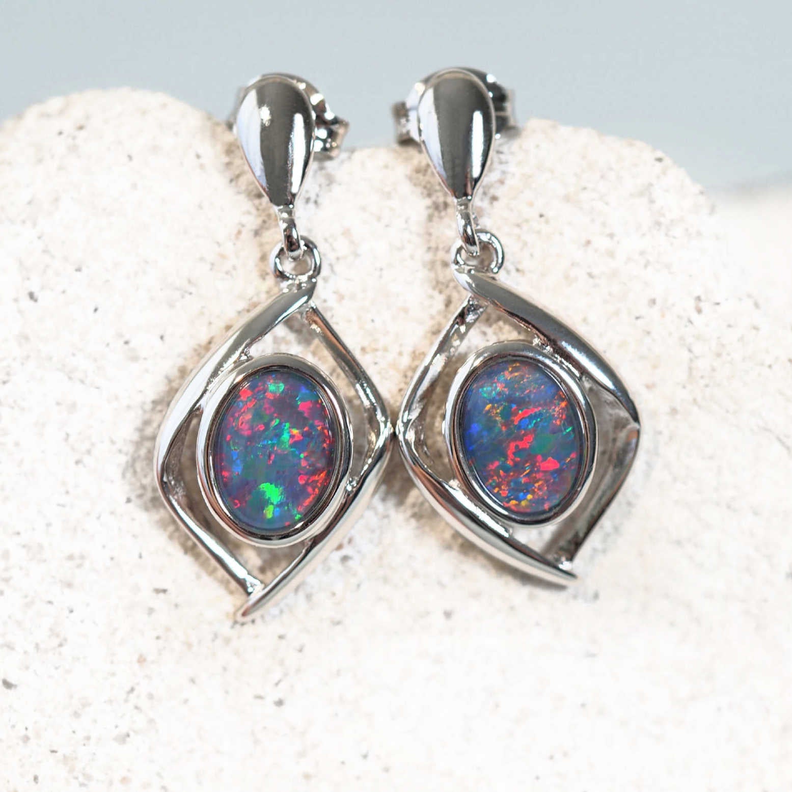silver opal earrings
