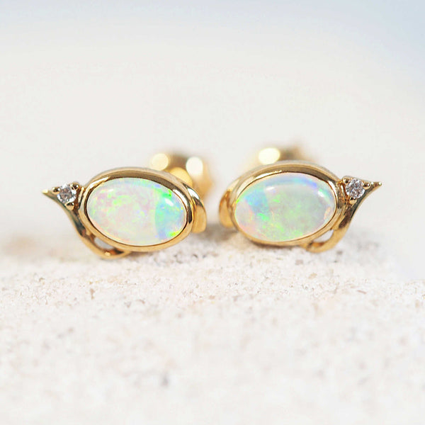green crystal opal stud gold earrings