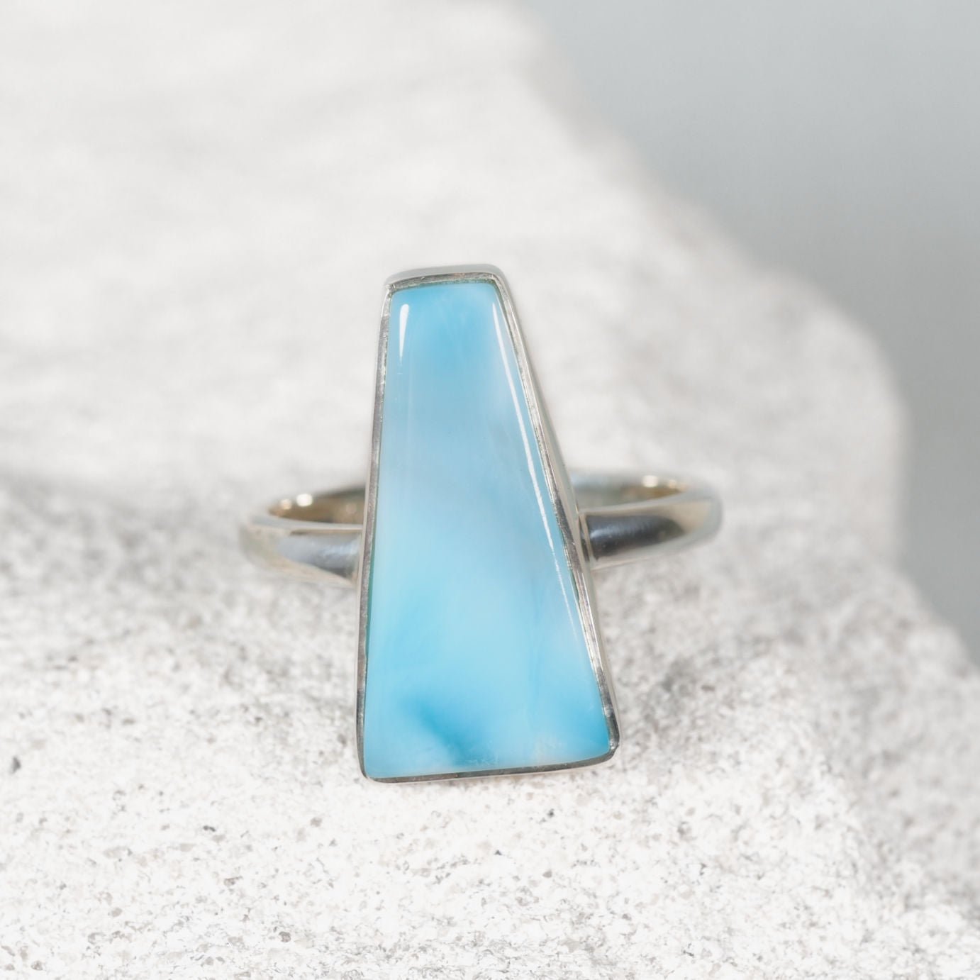 Larimar Silver ring displaying gentle blue tones in a silver frame