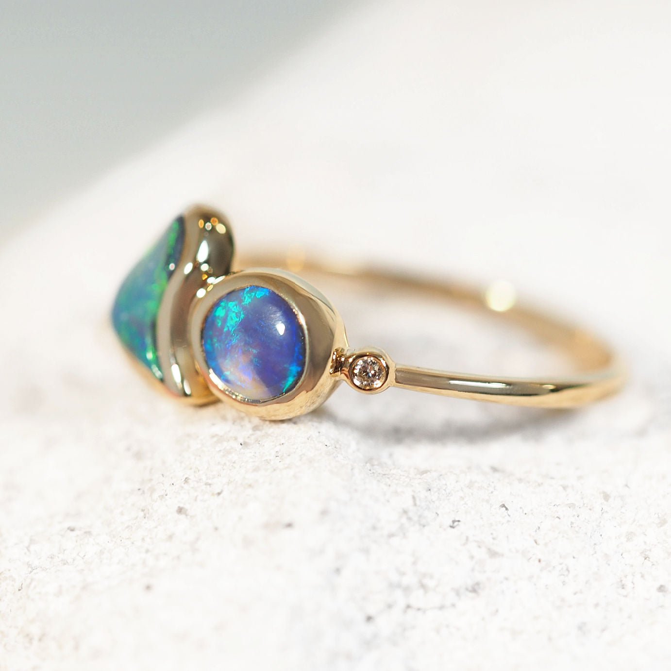 'Saira' Black Opal Ring 14ct Gold