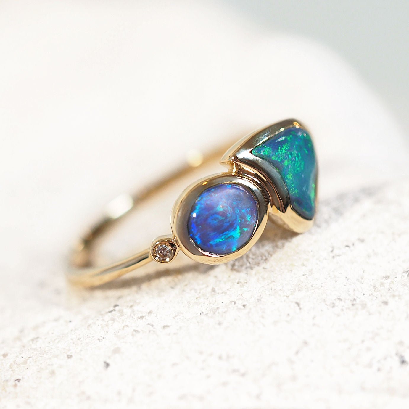 'Saira' Black Opal Ring 14ct Gold