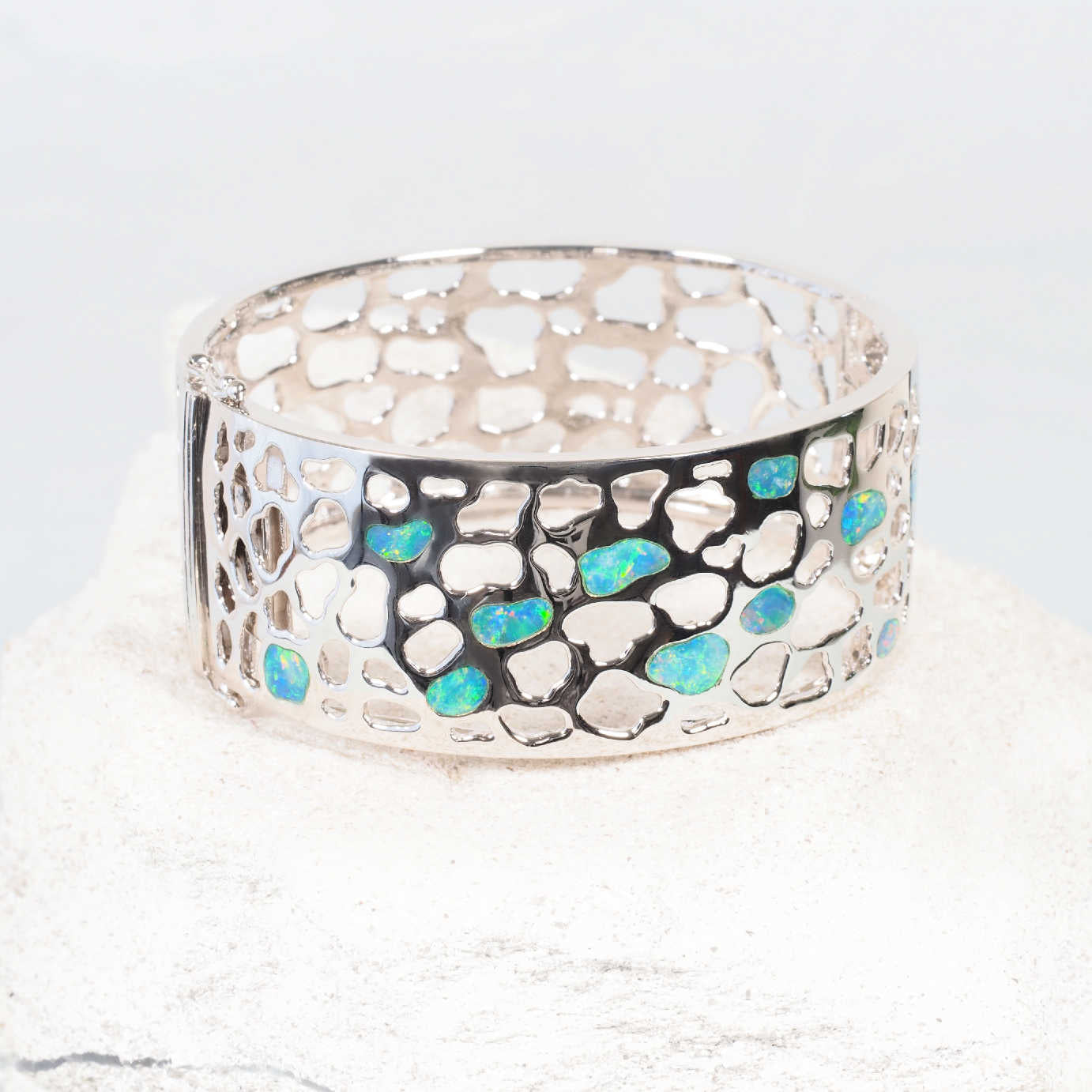 opal bangle set in sterling silver