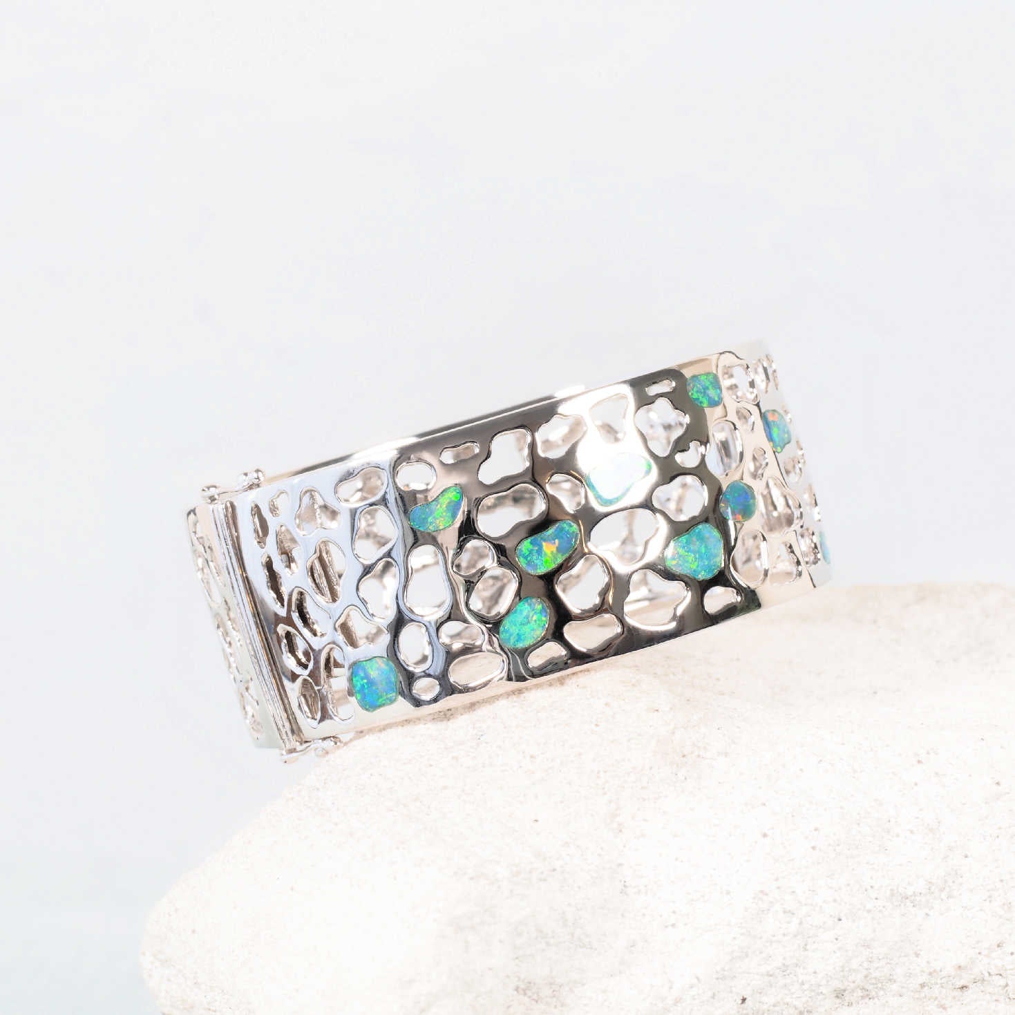 opal bangle in sterling silver