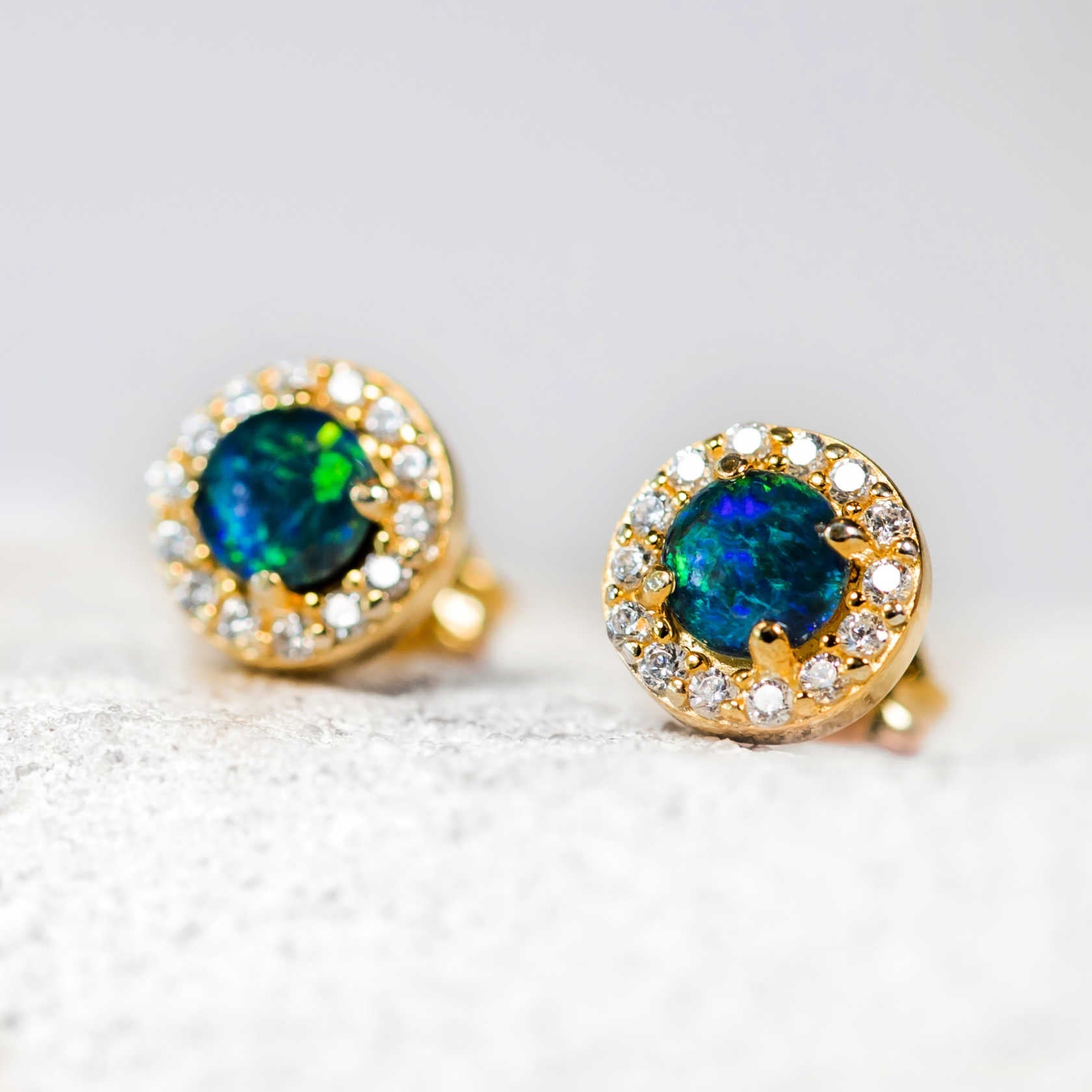'Solana Blue' Triplet Opal Earrings Gold Plated Silver