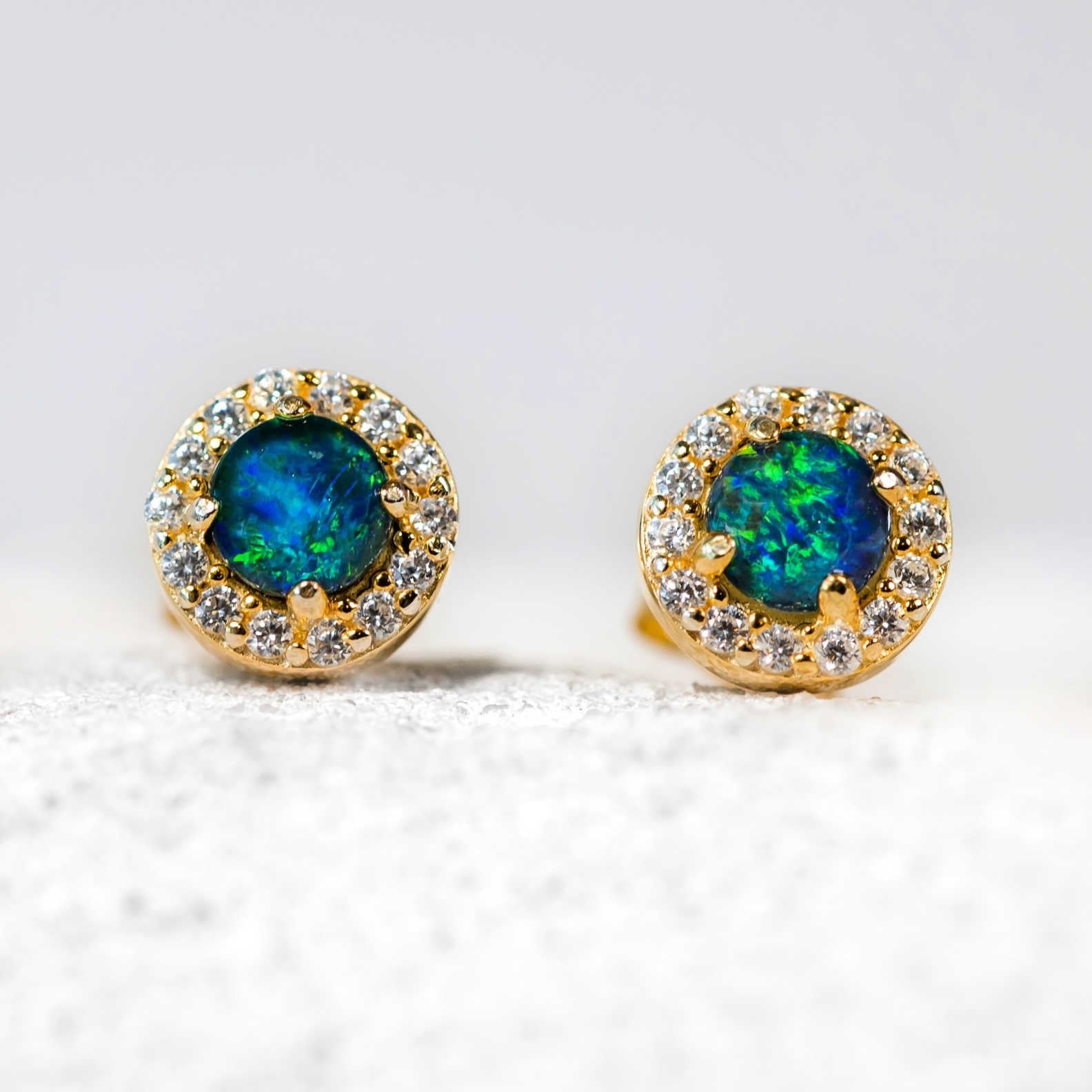 'Solana Blue' Triplet Opal Earrings Gold Plated Silver