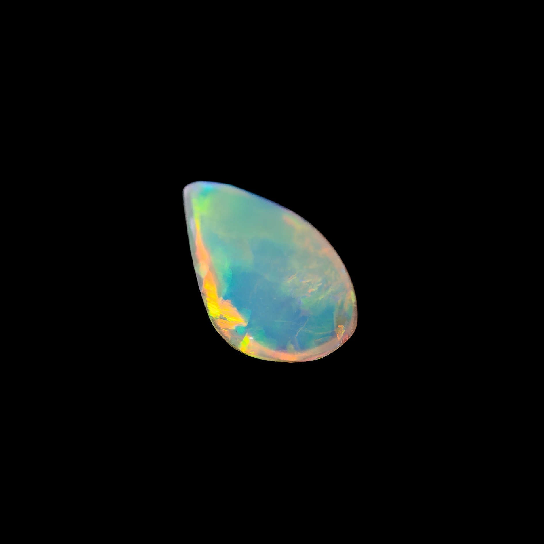 Solara – natural flame-shaped crystal opal with vibrant flashes of multi-coloured hues and smooth transparent texture