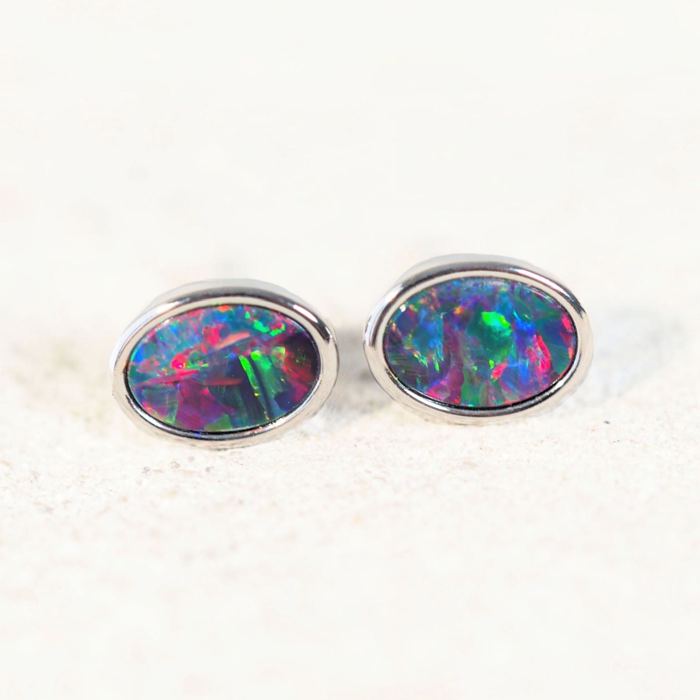 silver doublet opal earrings