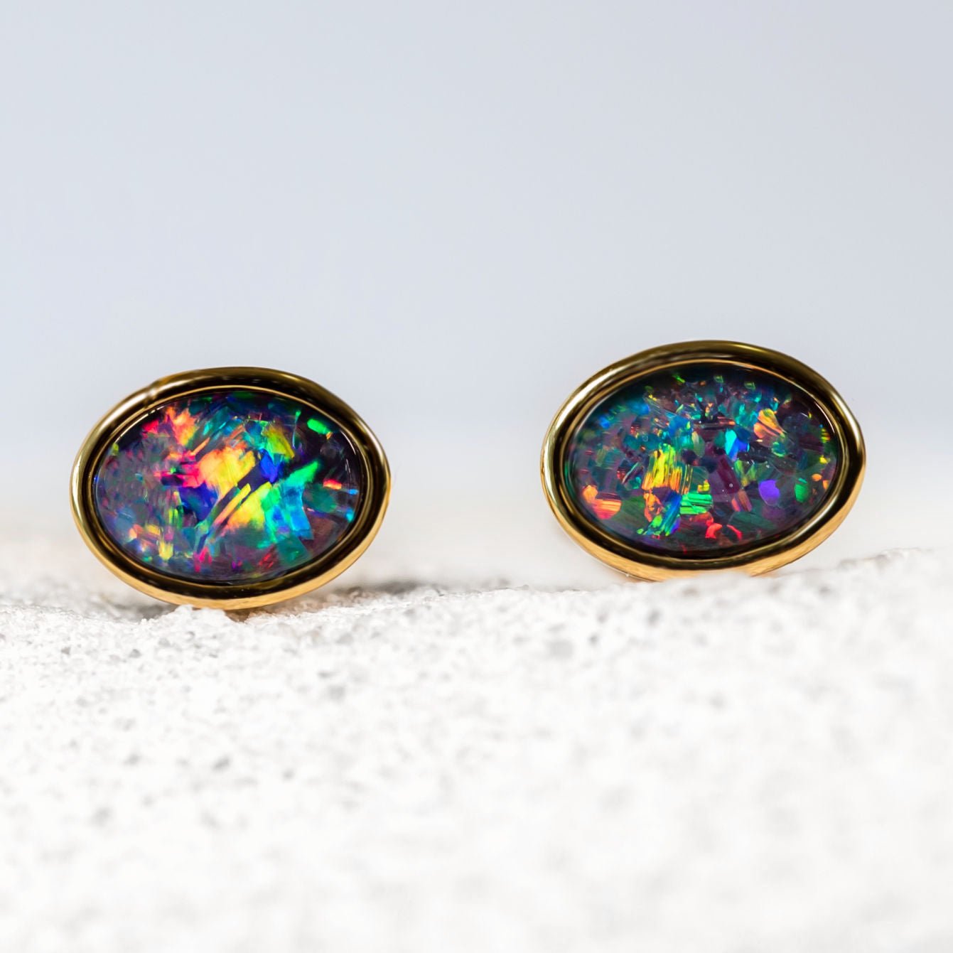 Gold plated silver opal earrings