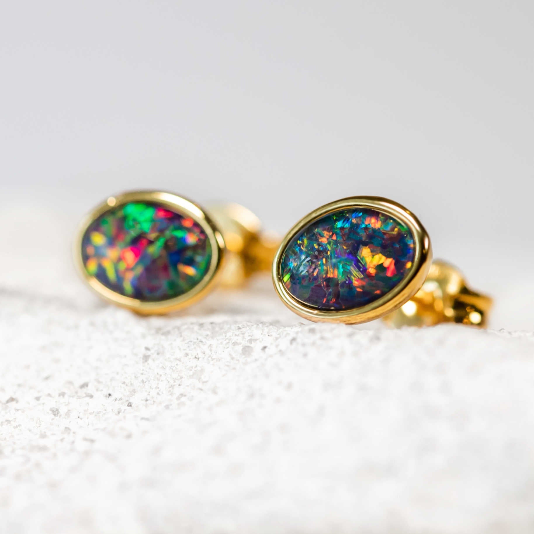 Opal earrings set in gold plated silver