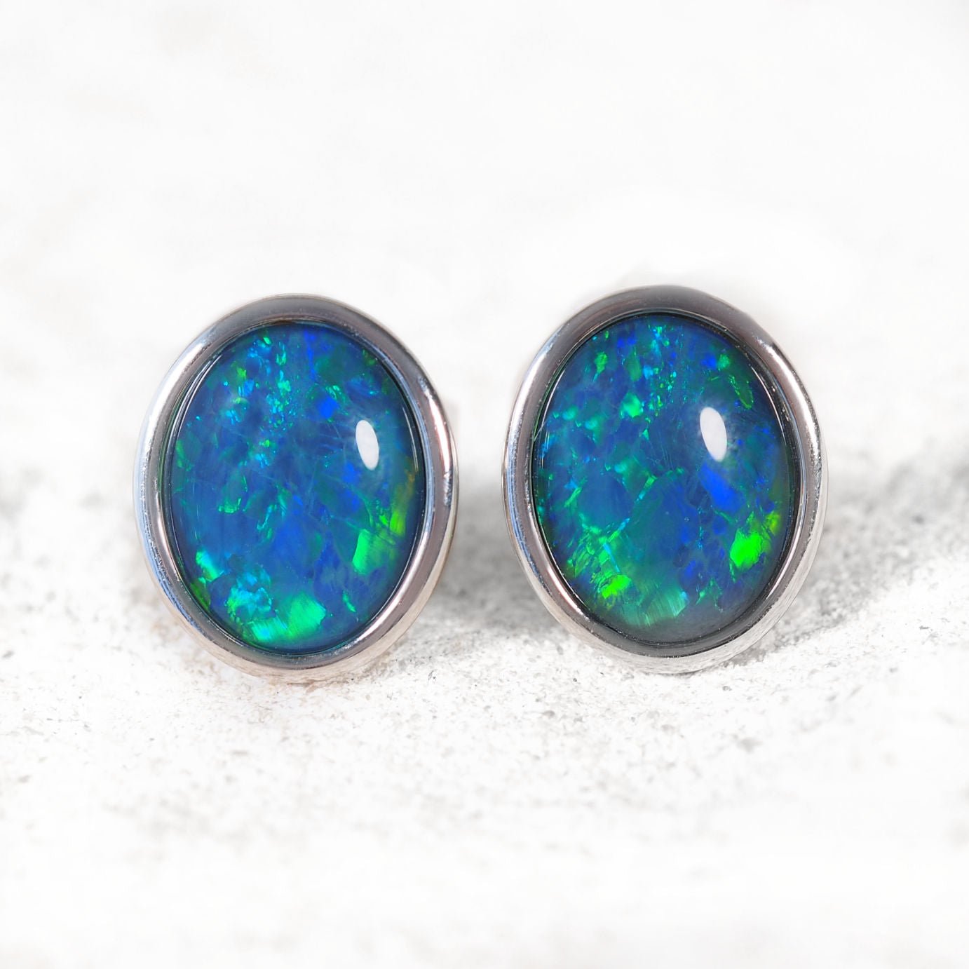 'Sophia X-Large Blue' Triplet Opal Earrings Silver