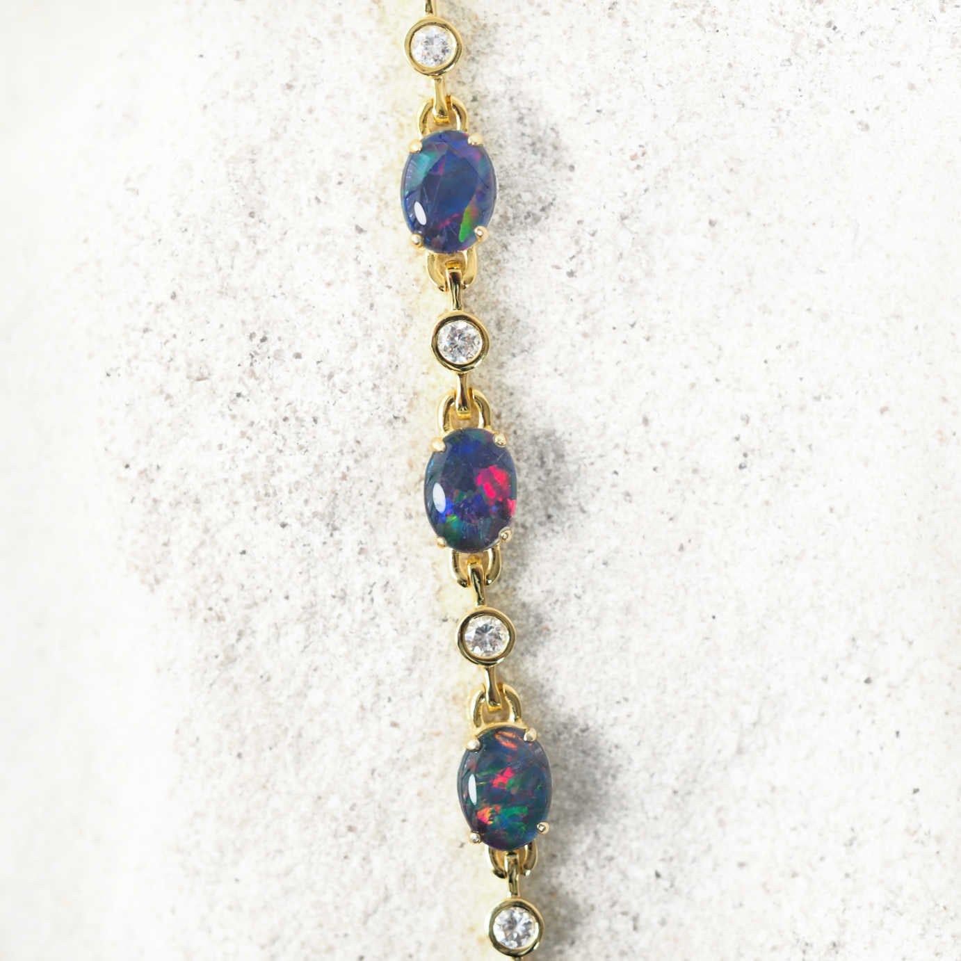 Triplet opal bracelet set in gold plated silver with diamantes