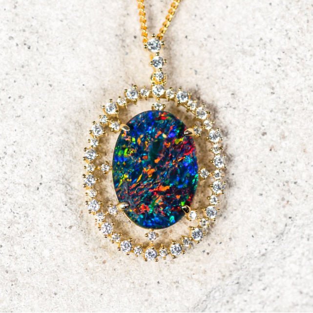 colourful opal necklace with sparkling crystals