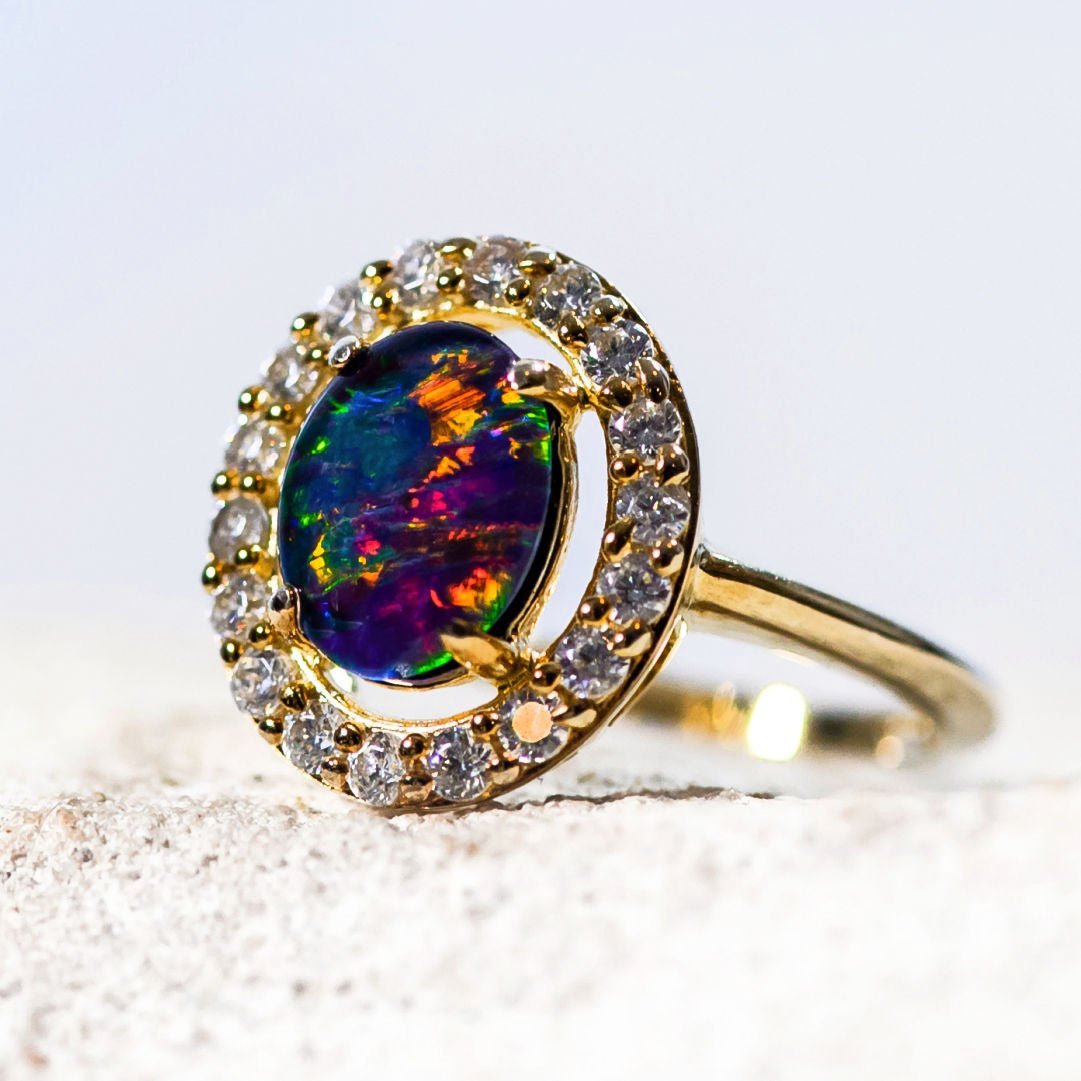 colourful opal ring with diamantes