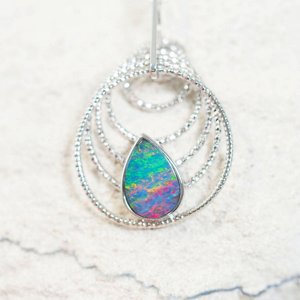 colourful teardrop-shaped australian opal pendant set in silver