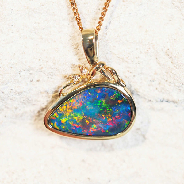 opal necklace set in 14ct yellow gold with a colourful australian doublet opal