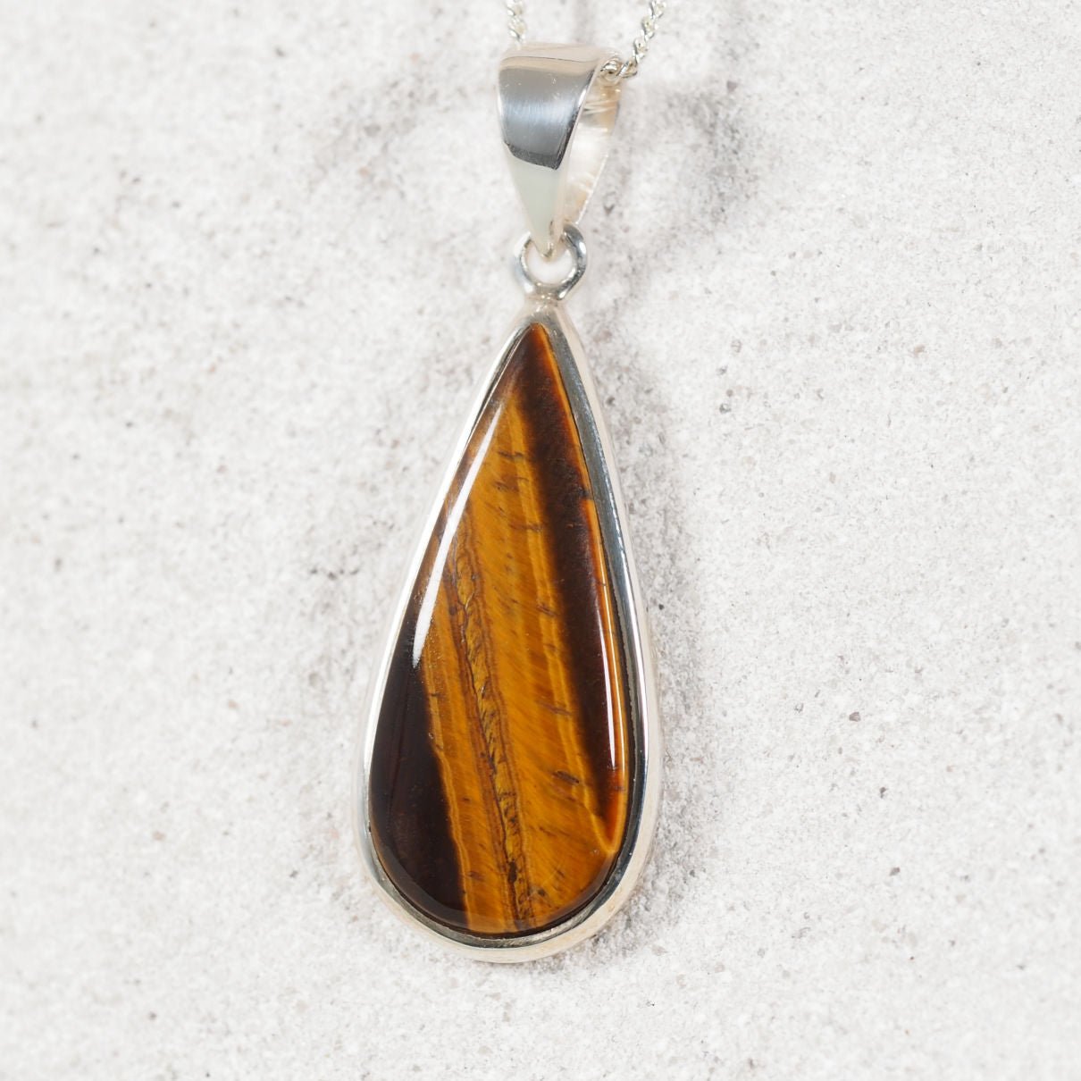 'Tera' Tiger’s Eye Pendant in sterling silver with polished teardrop gemstone