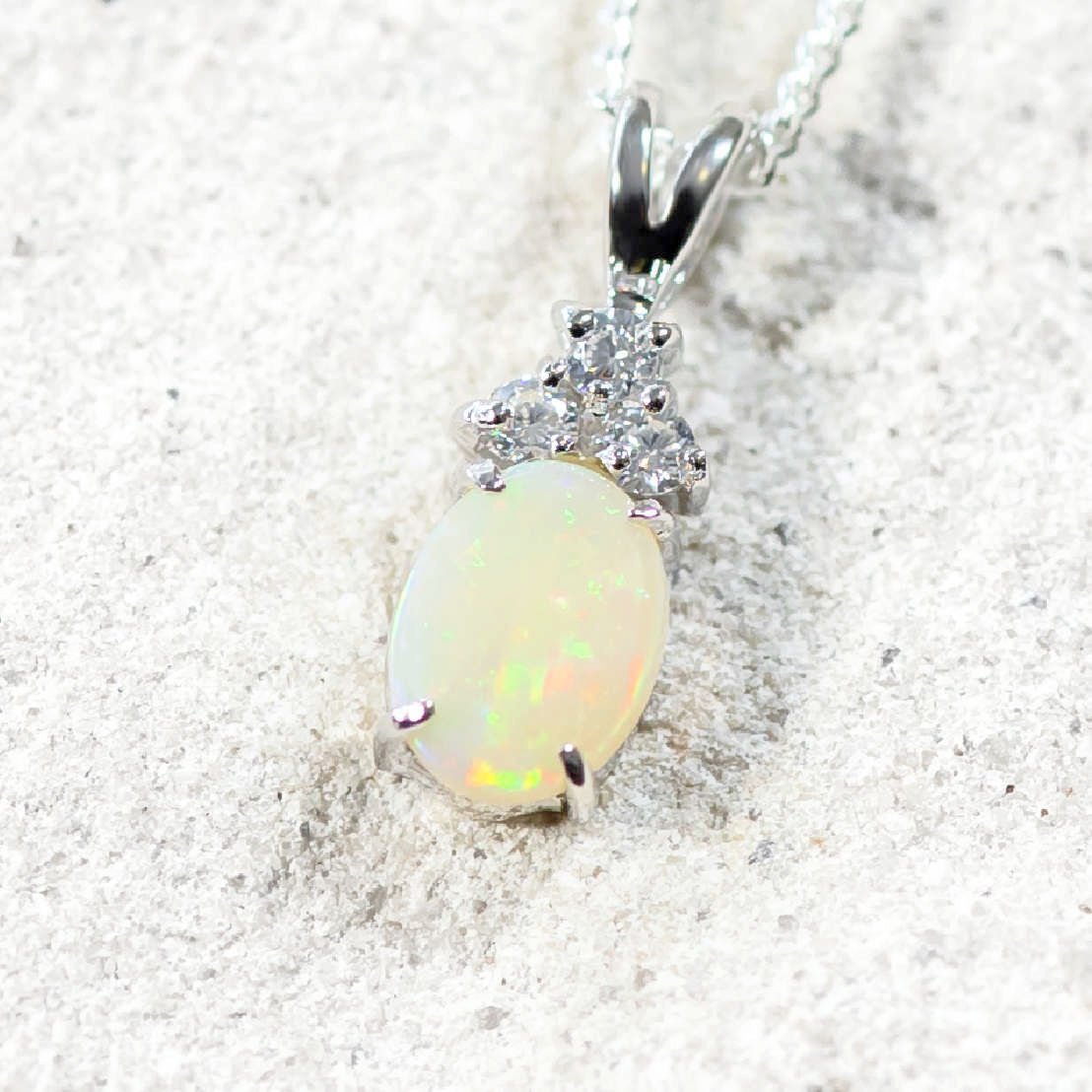 'Tiara' White Opal Pendant Silver