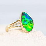 neon green and blue australian opal gold ring