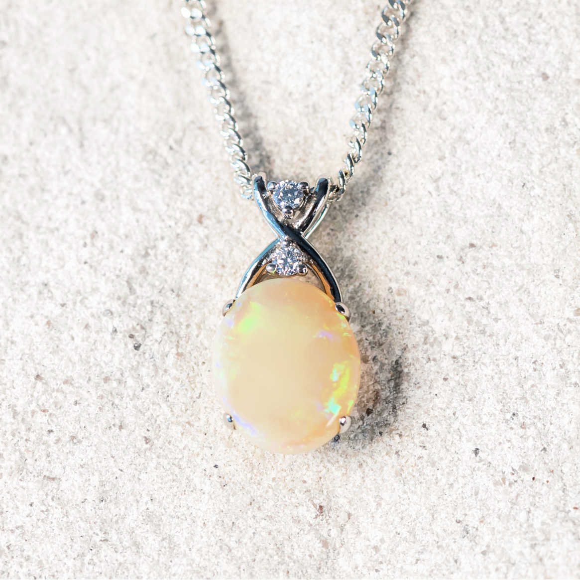 blue and green white opal silver necklace