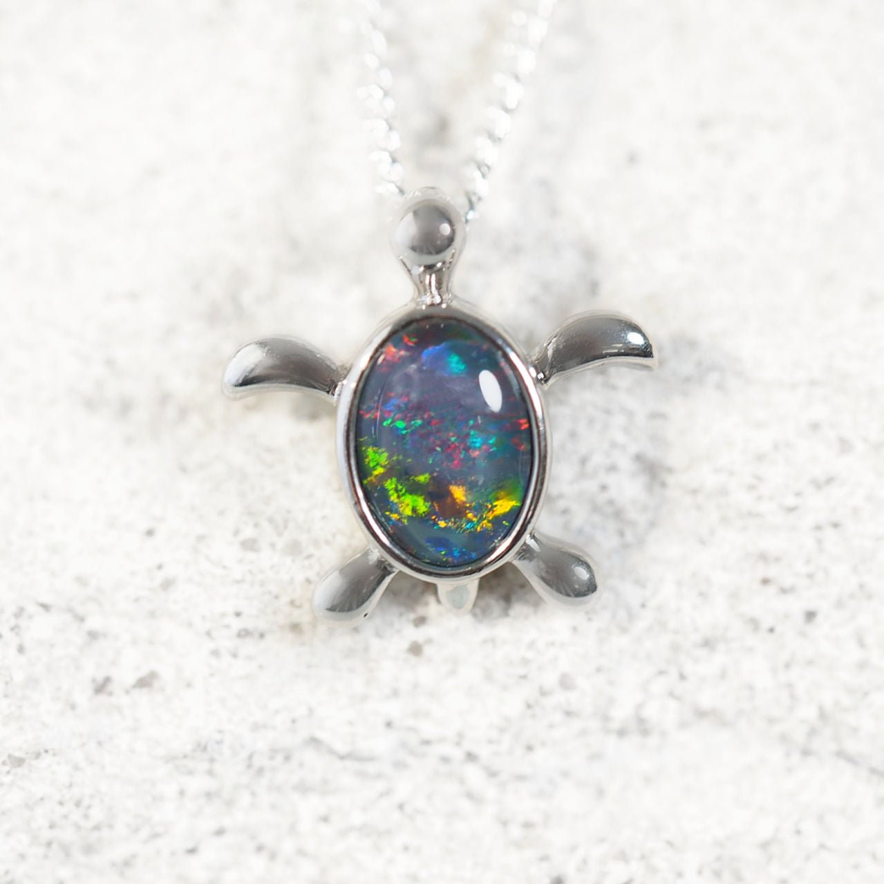 ‘Turtle’ sterling silver slide opal pendant with bezel-set oval multi-coloured Australian triplet opal