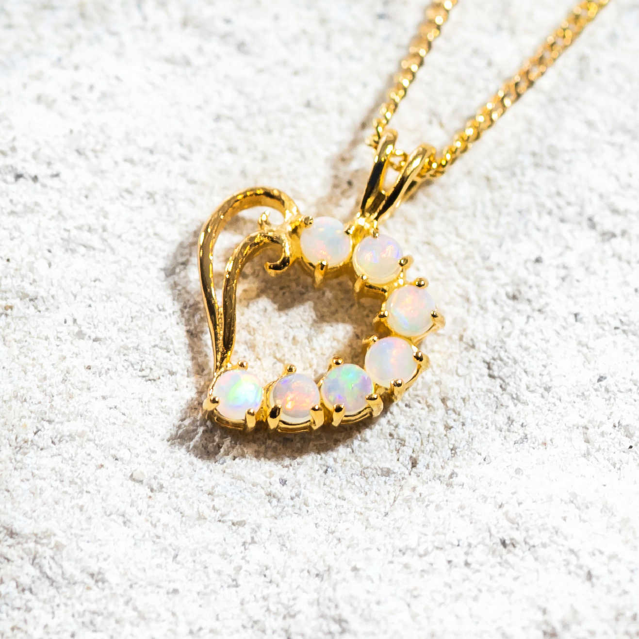 heart shaped opal necklace with seven round opals
