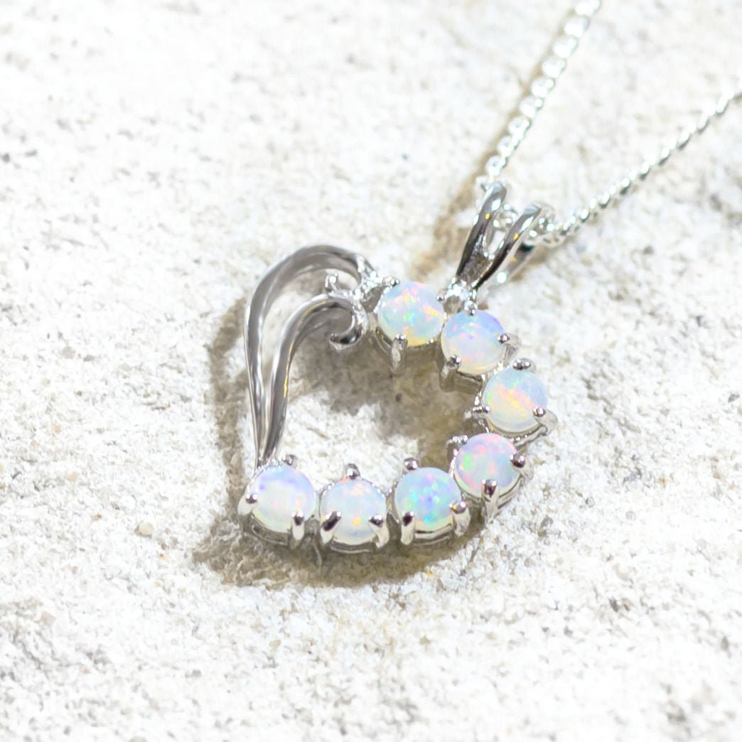 heart shaped silver opal necklace