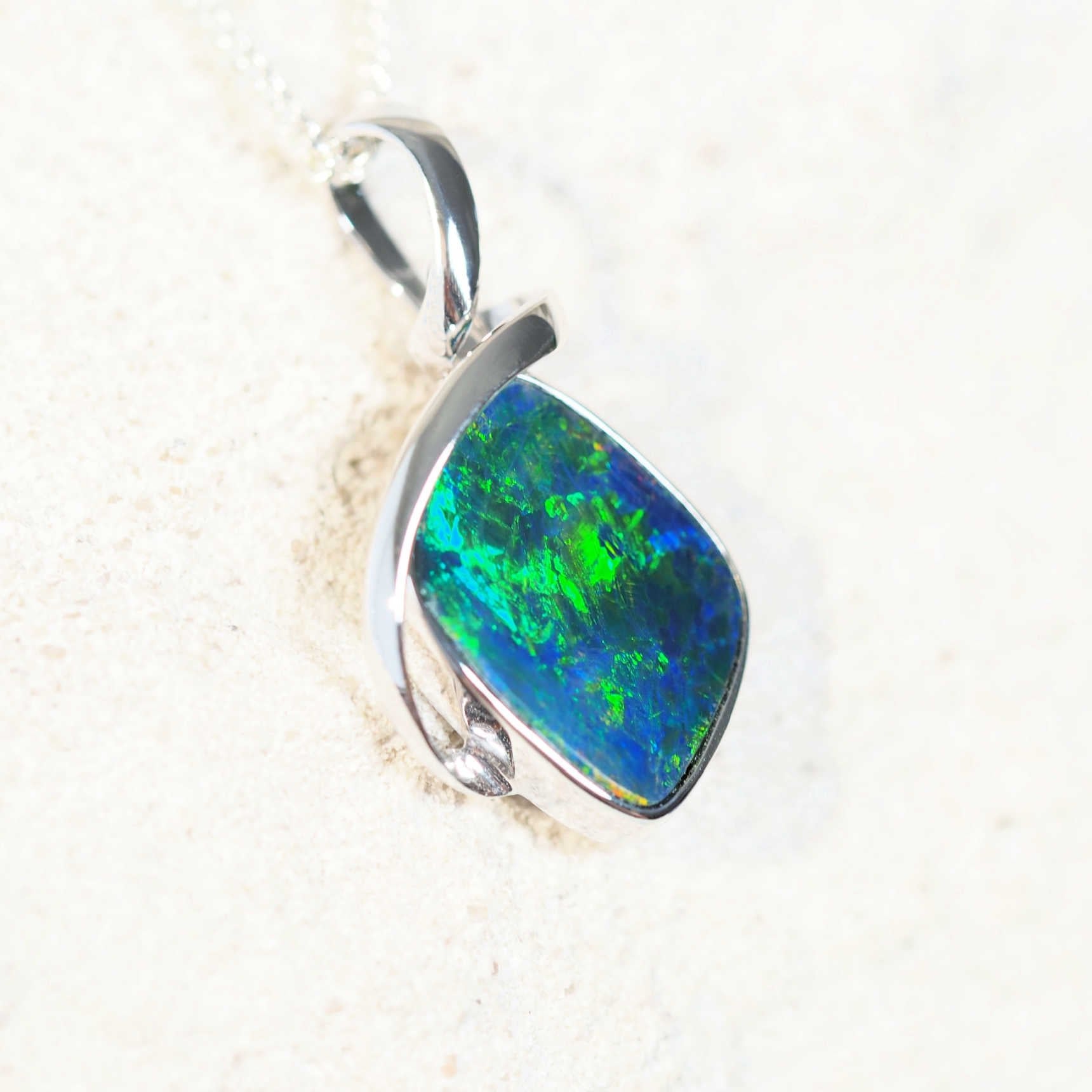 blue and green opal white gold pendant