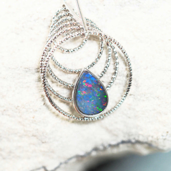 opal necklace set with a multi-colour australian opal in sterling silver