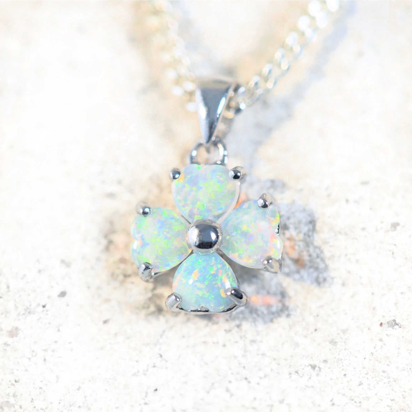 flower design silver opal pendant