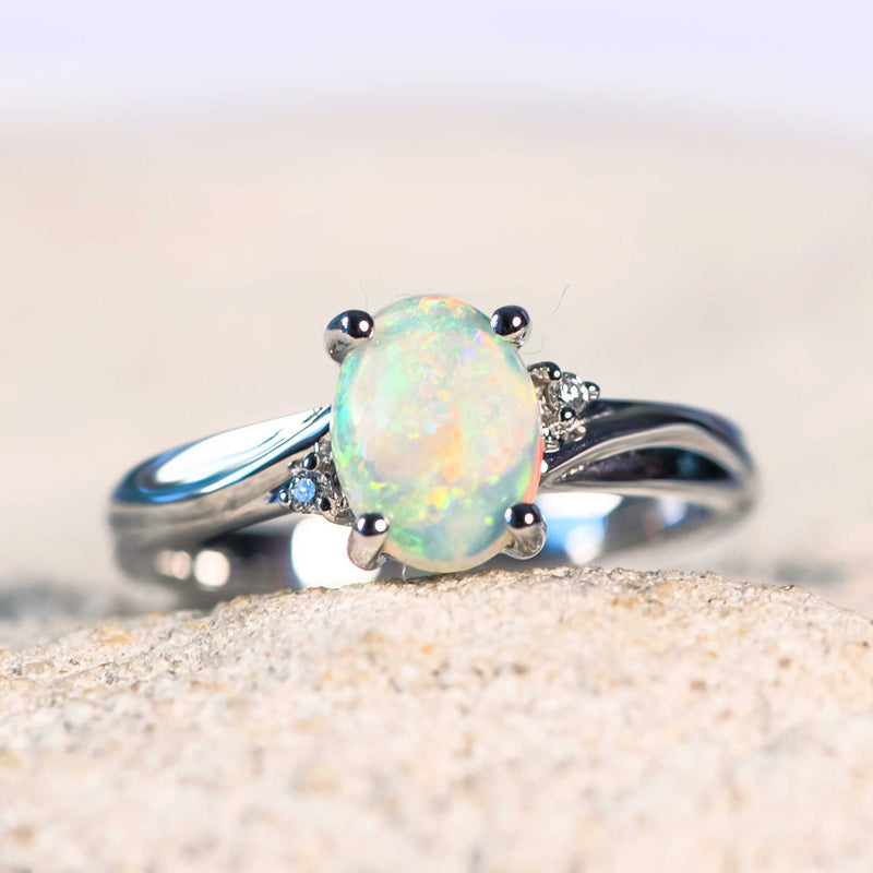 multi-colour crystal opal white gold ring