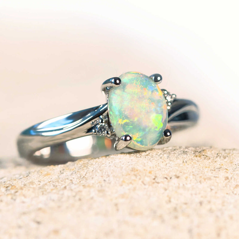 colourful crystal opal white gold ring