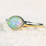 'Adalyn' Gold Australian Crystal Opal Ring - Black Star Opal