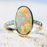 'Adela' Gold Australian Crystal Opal Ring - Black Star Opal