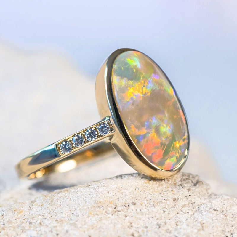 'Adela' Gold Australian Crystal Opal Ring - Black Star Opal